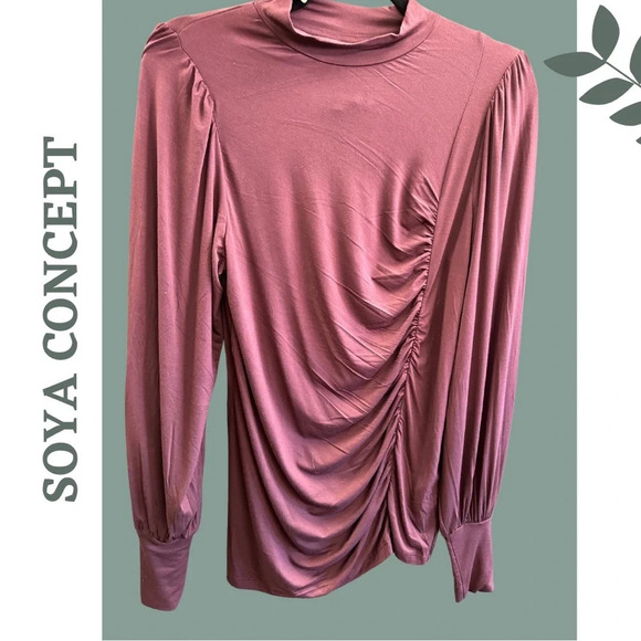 Soya Concept Light Knit Burgundy Long  Sleeve Tip Side Gather Detail Small - Picture 1 of 8